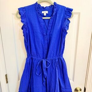 On 34th Street Cottagecore Blue Striped Ruffle Cottage Prairie-chic Dress Medium